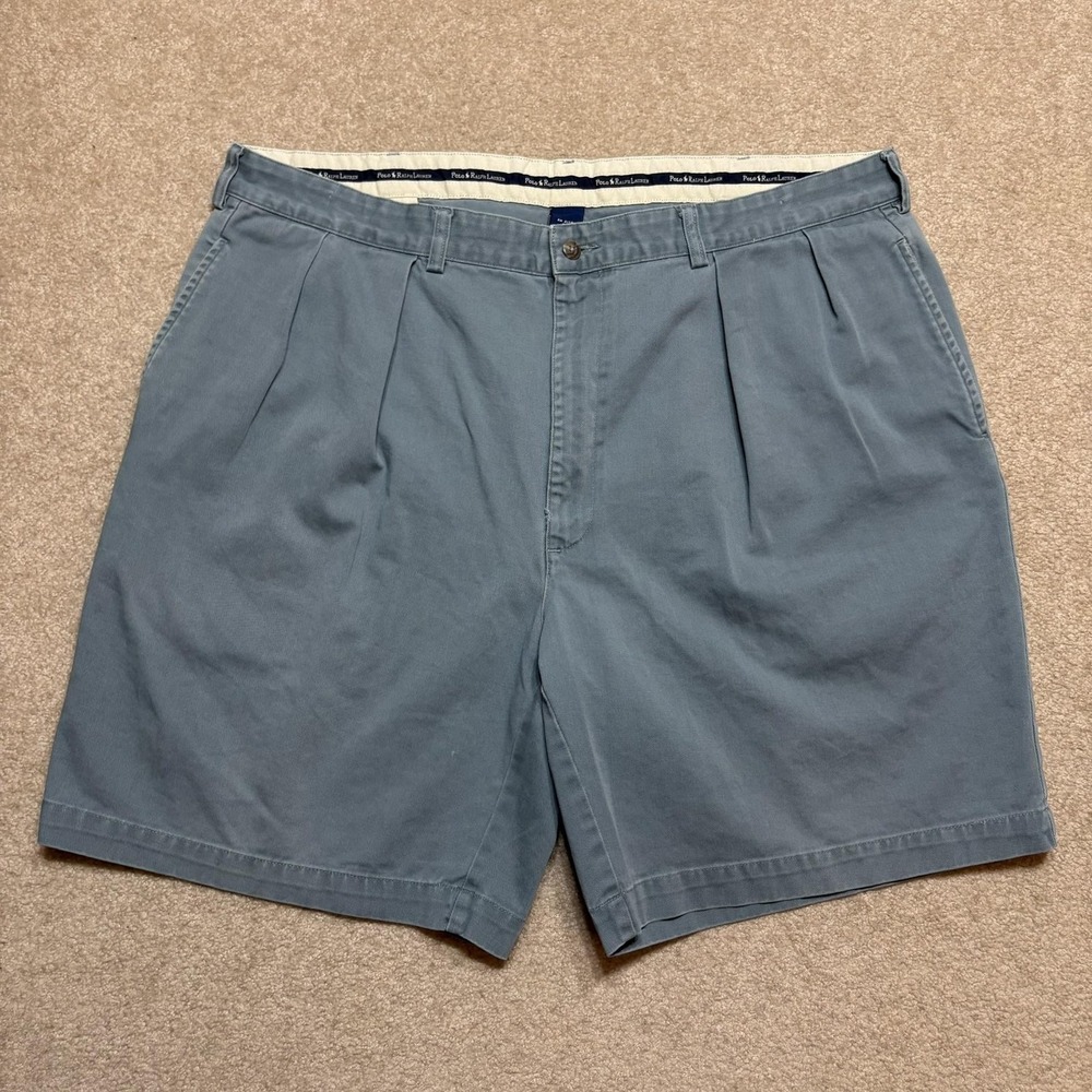 Vtg Polo Ralph Lauren Shorts Mens 40 Blue Pleated Chino Canvas Relaxed Fit 90s